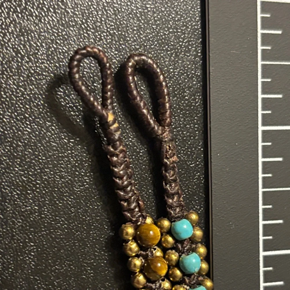 Turquoise and Tiger eye with brass beads‎ and bells woven braided bracelets